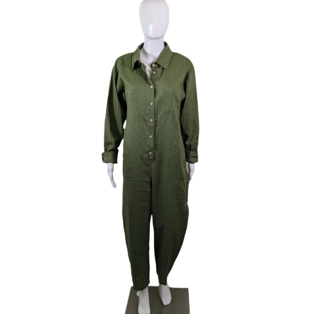 Olive Green Button Down Jumpsuit Size M